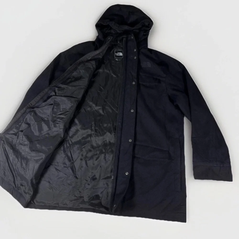 North Face Mens Wool Hooded Parka‎ Jacket Large Dark Charcoal Gray Warm Winter